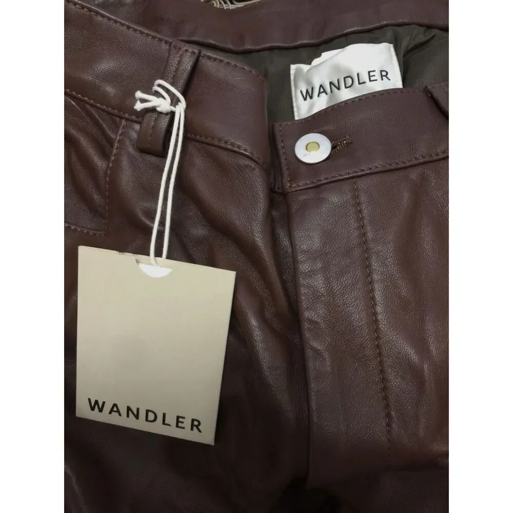 $1460 Wandler Women's Brown Chamomile Barrel-Leg Leather Pants Size S - Picture 6 of 7